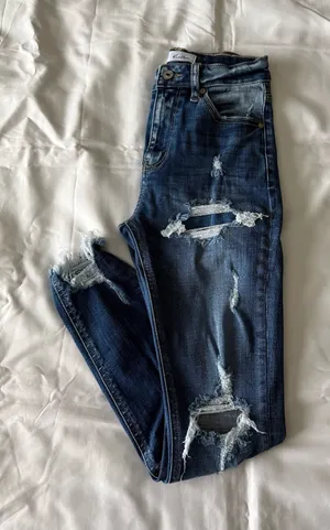 Medium Wash High Rise Distressed Ankle Jeggings thumbnail 1