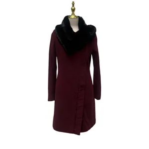 DKNY Wool Cashmere Blend Coat 4 Burgundy Faux Fur Collar Zip‎ Timeless Classy thumbnail 2