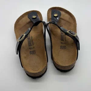 Birkenstock Gizeh Galaxy Black Glitter Patent Leather Sandals Womens 39 L8 M6 thumbnail 3