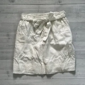 LOFT 100% Linen White High Waist Belted Skirt Size L thumbnail 1