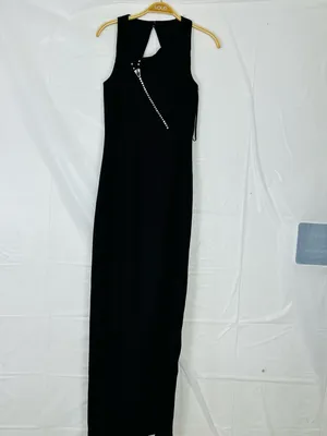 Adriana New York Black Sleeveless Maxi Dress with Rhinestone Diagonal Detail thumbnail 3
