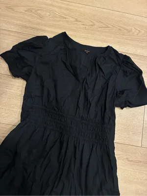 Quince Women’s Organic Cotton Poplin Tiered Mini Dress Black Size M thumbnail 2