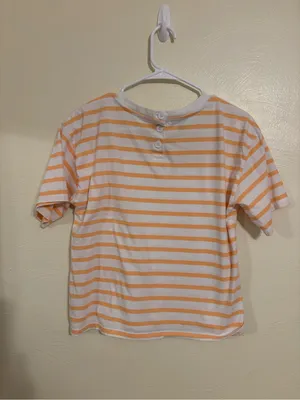 Talbots Petite MP Pima Cotton Orange White Striped Tee Top thumbnail 8