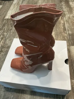 Aldo Glossy Mid-Calf Block Heel Boots in Chestnut Pink Size 6.5 thumbnail 8