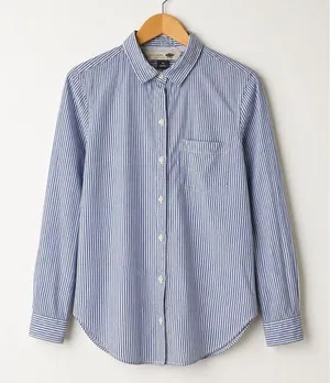 Old Navy The Tunic‎ Shirt Women Medium Blue White Striped Button Down Cotton thumbnail 1