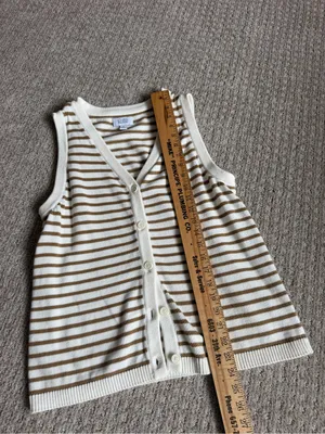 Cotton Striped Button-Front Knit Vest in Cream and Tan size M thumbnail 2