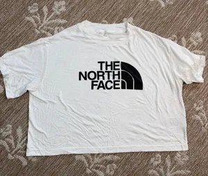 The North Face White Crop Tee with Black Logo thumbnail 1