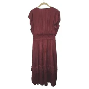 Ryan + Ryan Womens Smocked Midi Flutter‎ Dress Burgundy,M thumbnail 4