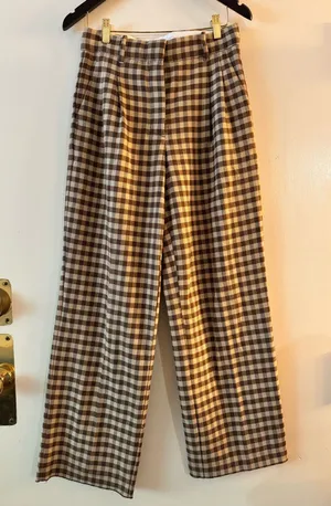 Aritzia Wilfred Effortless Fall Pants Checkered Plaid Brown Size 4 Wool Blend thumbnail 1
