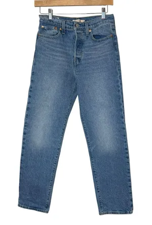 Levi's Premium Wedgie Straight Leg Jeans Womens‎ Blue Denim 26x27 Button Fly thumbnail 1