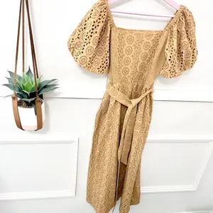 Cleobella Seraphina Midi Dress Eyelet Tan Yellow M Boho Chic Western Romantic thumbnail 2