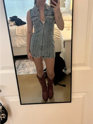 Altar'd State Mini Zip-Up Denim Dress thumbnail 5