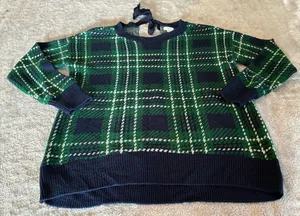 Women’s crown & ivy Green and Navy Plaid Crewneck Sweater Ties in Back Size M thumbnail 1