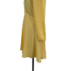 Maje Roseau Jacquard Skater Dress Long‎ Sleeve Yellow Size 40 US Large thumbnail 9