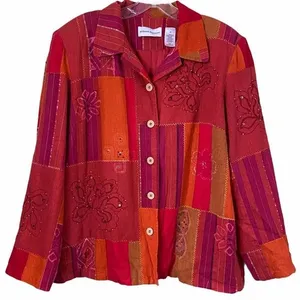 Vintage Alfred Dunner Patchwork Linen Jacket 14 Shacket thumbnail 1