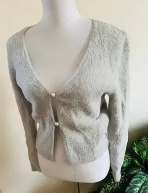 Abercrombie & Fitch Gray Fuzzy Cardigan thumbnail 2