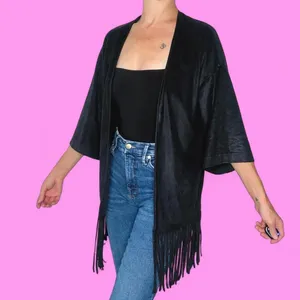 Express Faux Suede Bohemian Festival Fringe Open Cardigan thumbnail 2