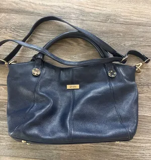 Donna Elissa Navy Blue Pebbled Leather Satchel Crossbody Bag Gold Hardware thumbnail 1