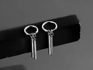 925 Silver Plated Dangle Drop Hoop Earrings for Men Women,Punk Hip Hop Earrings thumbnail 2