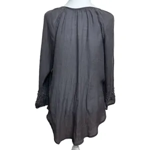 Maurices Crochet Tunic Top‎ Womens L Gray Boho Peasant Cottagecore Flowy Casual thumbnail 3