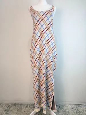 Maeve XL Knit Maxi Dress Plaid Sleeveless Side Slit Viscose‎ Blend Women thumbnail 10