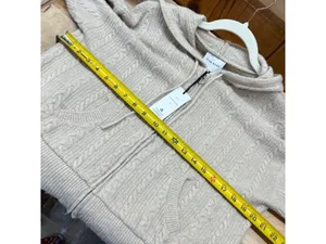 Pink Rose Cable Knit Zip-Up Hoodie Beige Size Medium NWT Balletcore Coquette thumbnail 9
