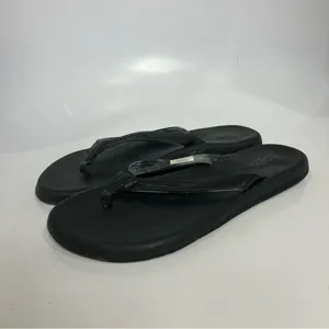 Flojos flip flop‎ sandals thongs black faux leather womens size 10 casual summer thumbnail 3