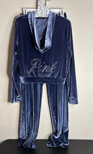 Pink velour set hoodie and track pants size medium thumbnail 1