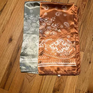 Bundle of 2 Satin Bandana Scarves | Brown & Sage | 100% Polyester thumbnail 3