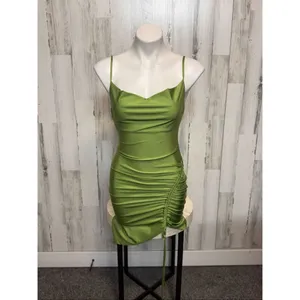 Inspired Hearts Green Satin Ruched Side Bodycon Dress – Size M thumbnail 2