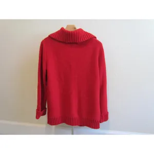 Jones New York‎ Sport Cardigan M Red Cable Knit Shawl Collar Snap Front Sweater thumbnail 2
