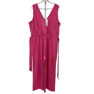 NWT The Drop Women's @caralynmirand Sleeveless‎ Wrap Jumpsuit Rose Pink Stretch thumbnail 3
