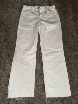 Zara Wide Leg White Jeans with Raw Hem thumbnail 1