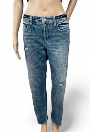 Pilcro Anthropologie Distressed Slim Boyfriend with Patchwork Side Trim Jeans 28 thumbnail 1
