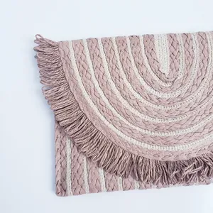 Anthropologie Fringe Tweed Button Clutch Beach Resort Purse thumbnail 2