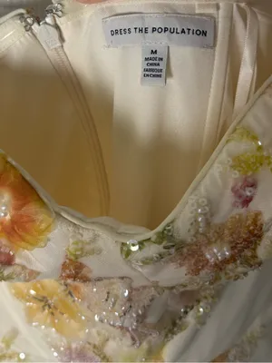 Dress The Population Mabel Strapless Beaded Floral Midi Dress in Ivory Combo M thumbnail 9