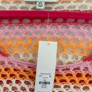 Francesca's Crochet Sweater Womens XL Pink Orange Striped Open‎ Knit Cotton NWT thumbnail 2