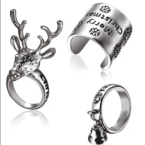 Christmas Holiday Silver 3 Piece Ring Set Size 6/7 thumbnail 1