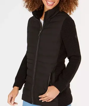 MICHAEL Michael Kors Ultra‎ light weight Black Puffer Jacket with Knit Sleeves M thumbnail 1