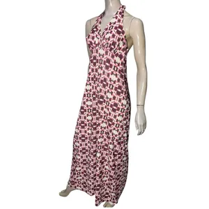 Talk to Angels Women’s Size M Red Maroon White Geo Print Long Maxi Halter Dress thumbnail 3