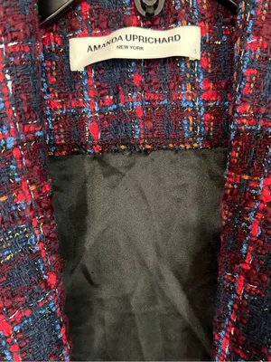 Amanda Uprichard Shawl Collar Blazer Tweed Size Small Twee Preppy Plaid Pockets thumbnail 2