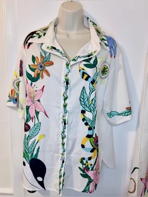 Tropical 2 Piece Set M Shirt Pants Drawstring Wide Leg NWOT thumbnail 2