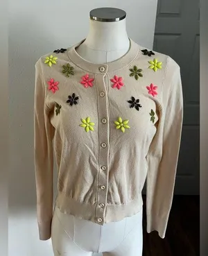 Kate Spade S - - cardigan with rhinestone flowers embroidered thumbnail 2