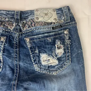 Miss Me size 31 mid rise easy boot jeans embroidered cowgirl western rodeo blue thumbnail 11