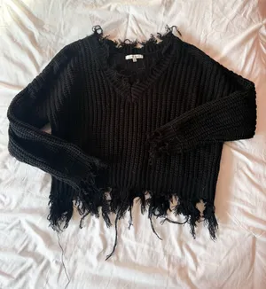 Love Tree Black Distressed V-Neck Sweater Size Small thumbnail 1