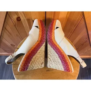 SO Wedge Sandal With Multi Color Trim & Tan Upper Sz 8M thumbnail 5