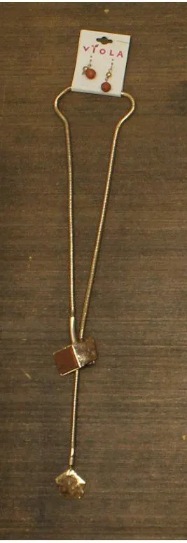 NWT Viola Statement Lariat Necklace & Dangle Earring Set Gold / Brown thumbnail 1
