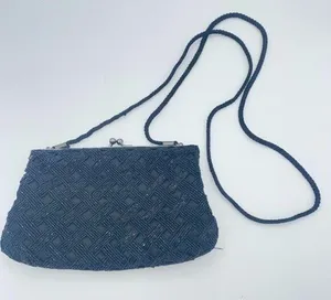 Handmade Silk Black Beaded Embellished Clasp Shoulder Evening Bag Women's Purse thumbnail 1
