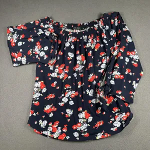 Lauren Ralph‎ Lauren Blouse Womens Large Blue Floral Off Shoulder 3/4 Sleeve thumbnail 1
