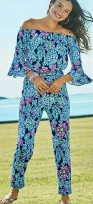 Lilly Pulitzer Calla off-the-shoulder floral jumpsuit size Medium thumbnail 1